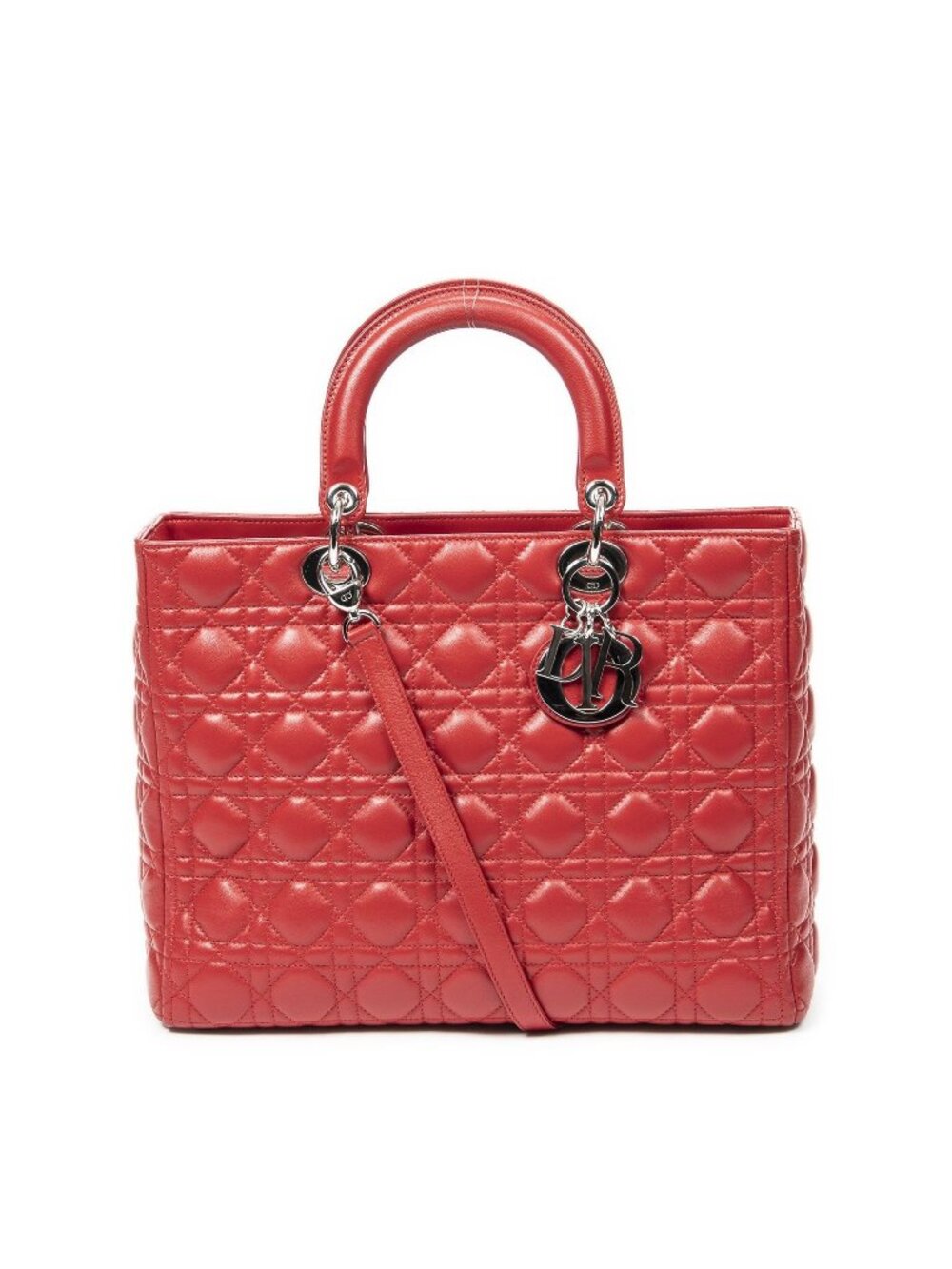Dior Large Lady Dior Zip Red Canada Lambskin Leather Handbag